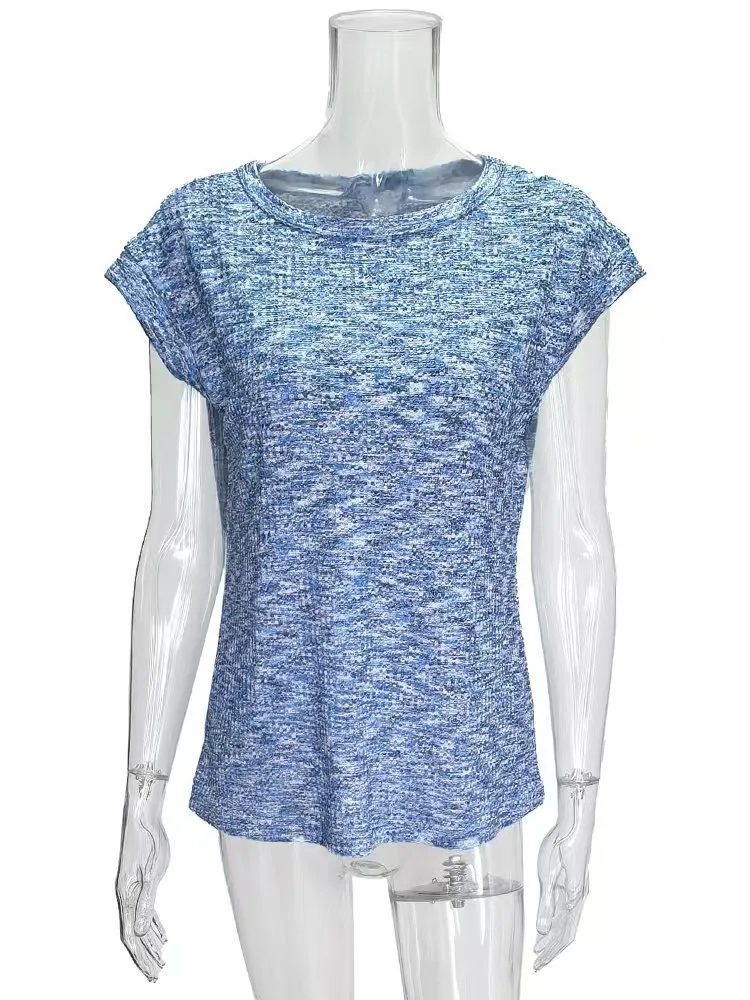Spring And Summer Wholesale Women's New Fashion Waffle Round Neck Solid Color Loose Short Sleeve Women's Top display picture 3