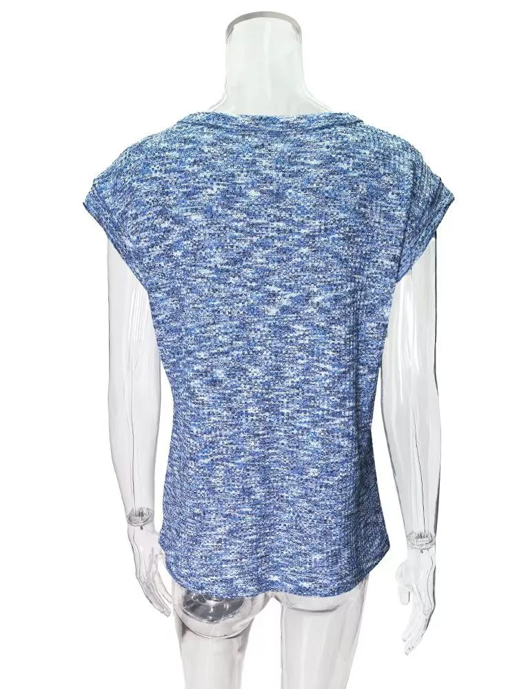 Spring And Summer Wholesale Women's New Fashion Waffle Round Neck Solid Color Loose Short Sleeve Women's Top display picture 4
