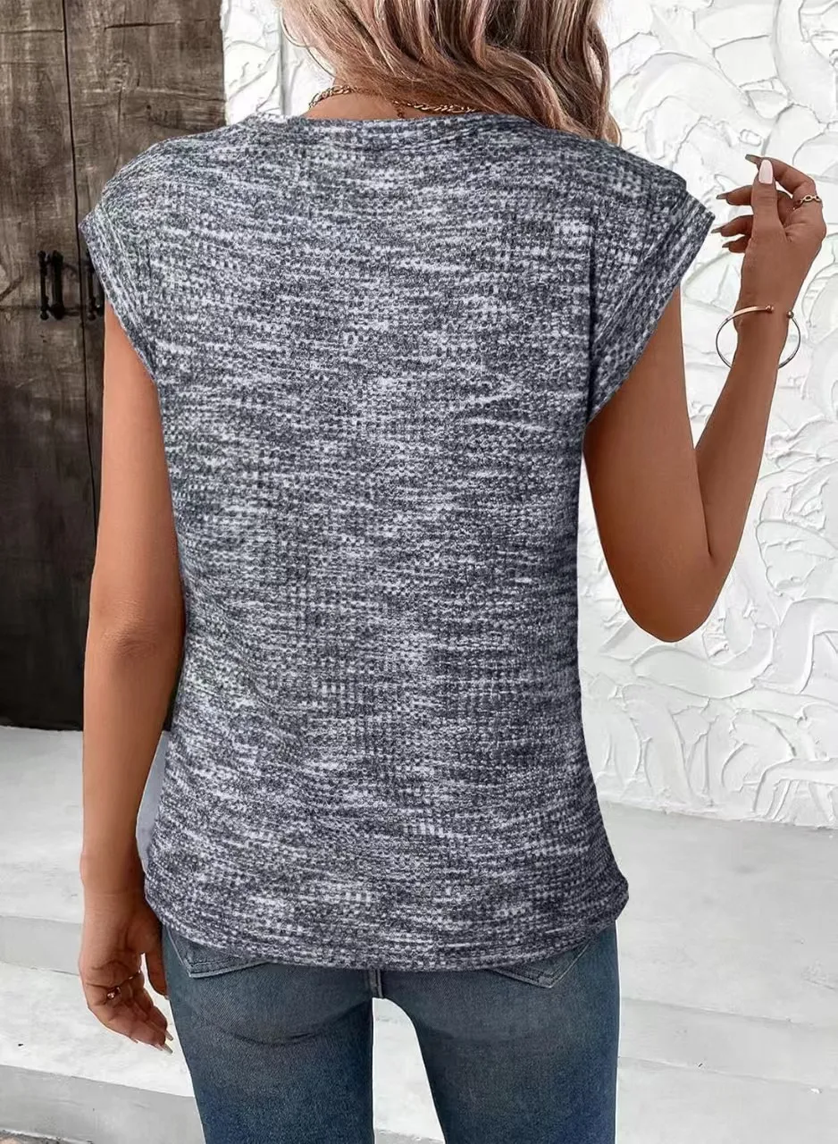 Spring And Summer Wholesale Women's New Fashion Waffle Round Neck Solid Color Loose Short Sleeve Women's Top display picture 6