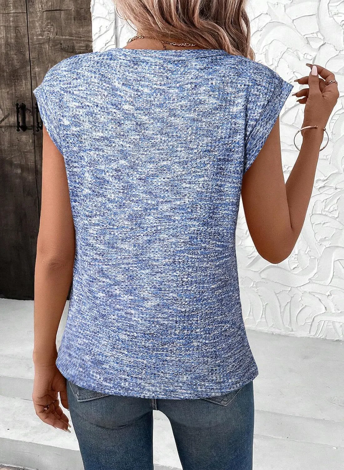 Spring And Summer Wholesale Women's New Fashion Waffle Round Neck Solid Color Loose Short Sleeve Women's Top display picture 8
