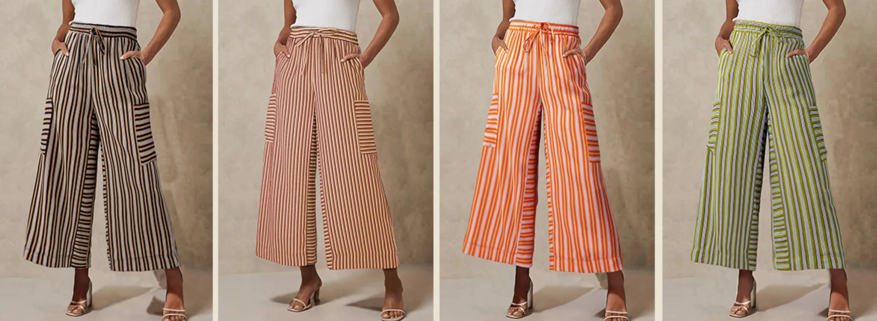 Spring And Summer New Color Striped Pants Casual Fashion Loose Lace-up Straight Pants For Women display picture 2