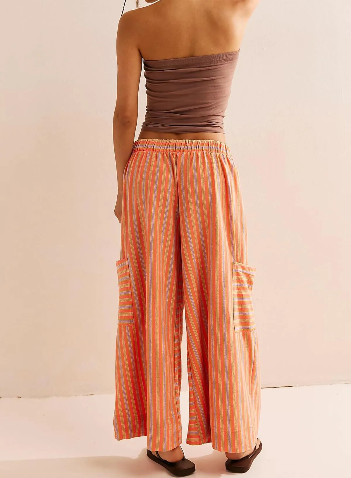 Spring And Summer New Color Striped Pants Casual Fashion Loose Lace-up Straight Pants For Women display picture 5