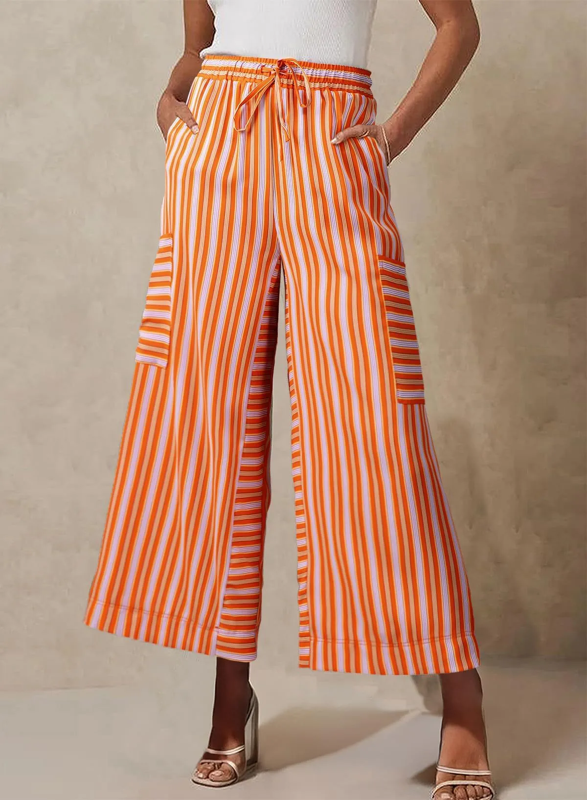 Spring And Summer New Color Striped Pants Casual Fashion Loose Lace-up Straight Pants For Women display picture 6