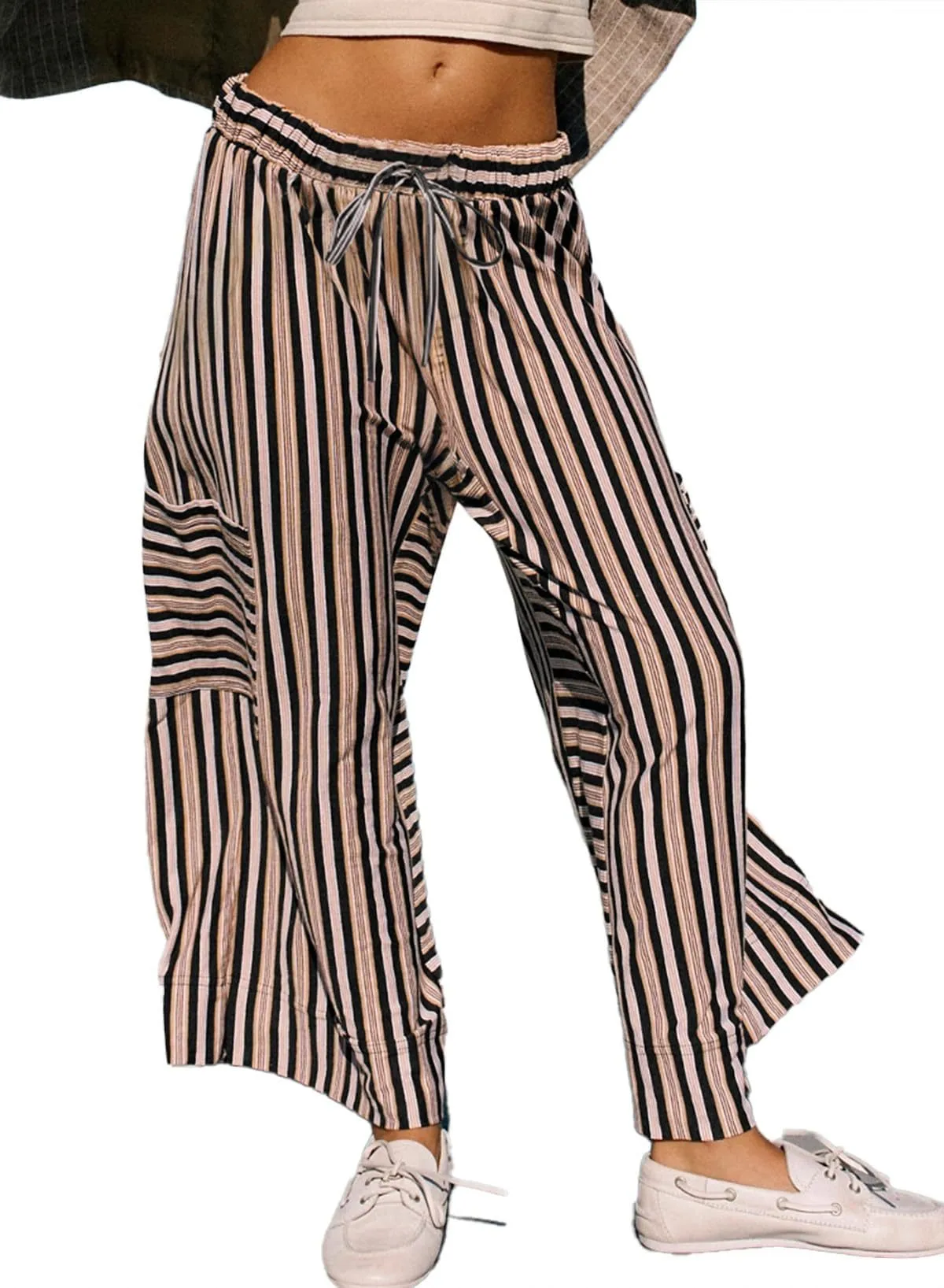 Spring And Summer New Color Striped Pants Casual Fashion Loose Lace-up Straight Pants For Women display picture 7