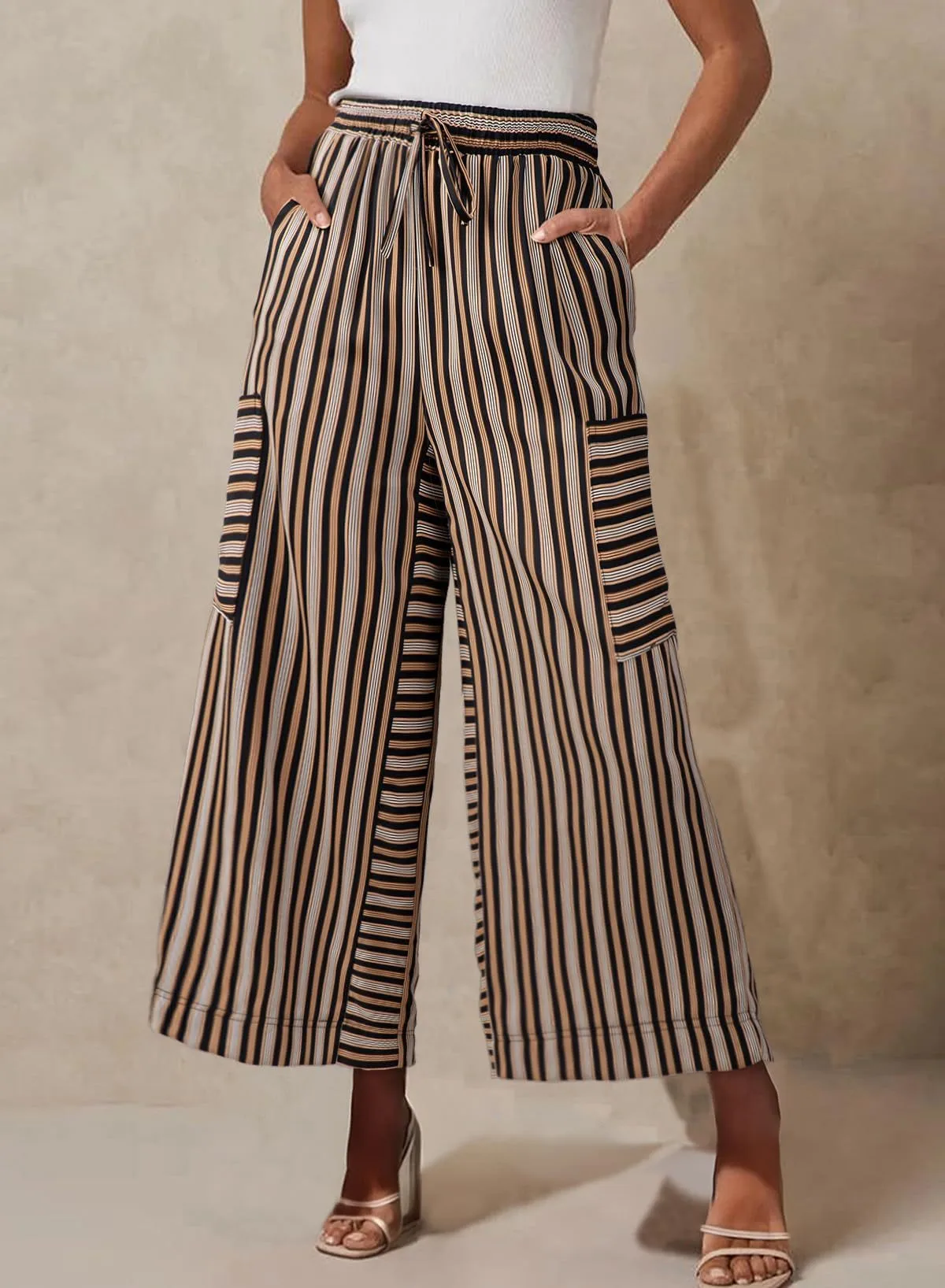 Spring And Summer New Color Striped Pants Casual Fashion Loose Lace-up Straight Pants For Women display picture 9