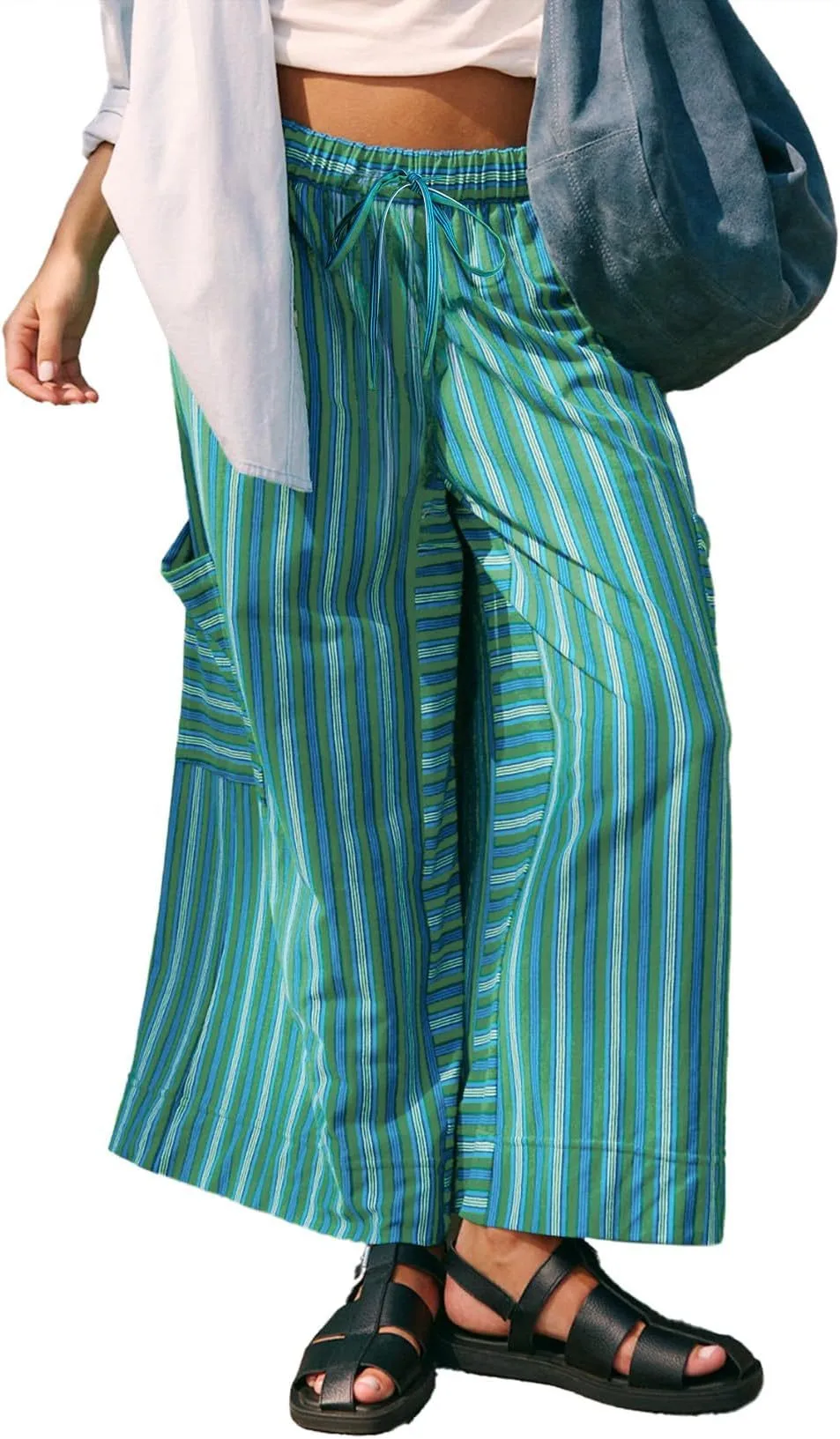 Spring And Summer New Color Striped Pants Casual Fashion Loose Lace-up Straight Pants For Women display picture 10