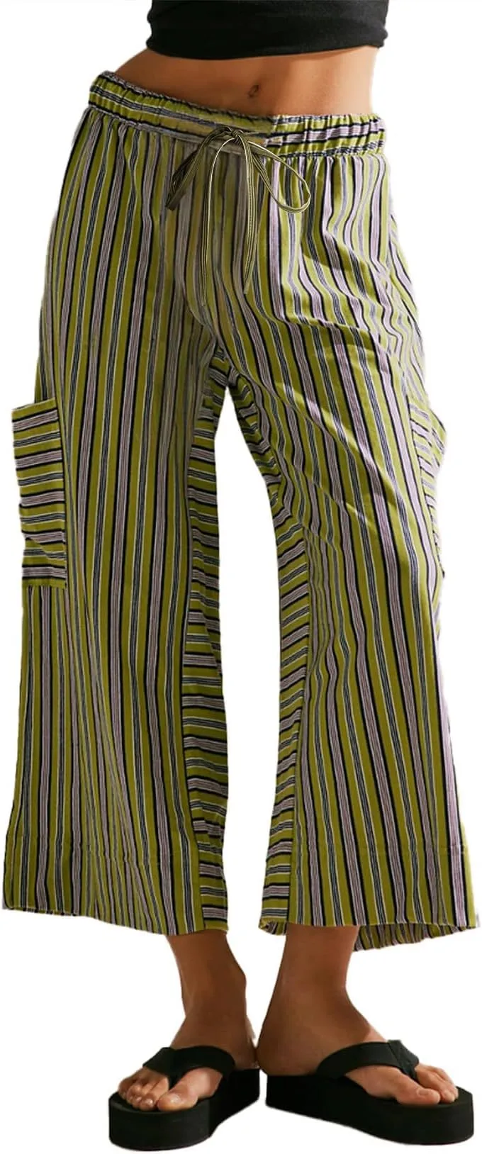 Spring And Summer New Color Striped Pants Casual Fashion Loose Lace-up Straight Pants For Women display picture 13
