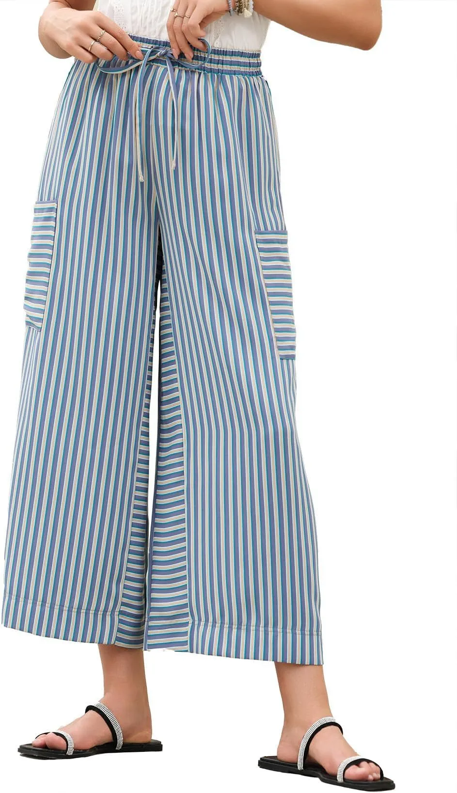 Spring And Summer New Color Striped Pants Casual Fashion Loose Lace-up Straight Pants For Women display picture 17