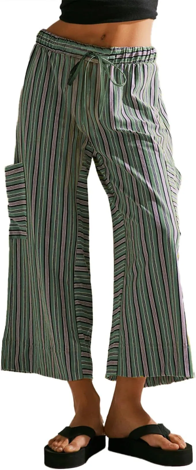 Spring And Summer New Color Striped Pants Casual Fashion Loose Lace-up Straight Pants For Women display picture 23