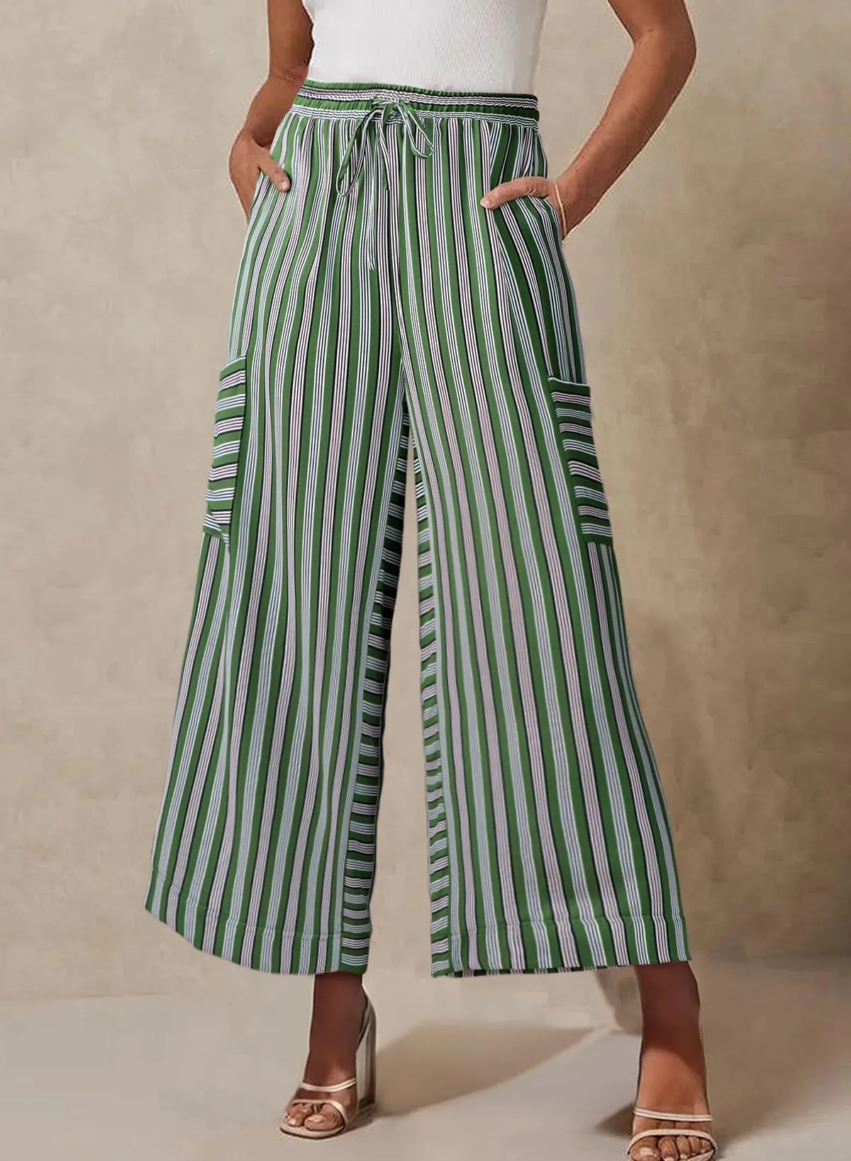 Spring And Summer New Color Striped Pants Casual Fashion Loose Lace-up Straight Pants For Women display picture 25
