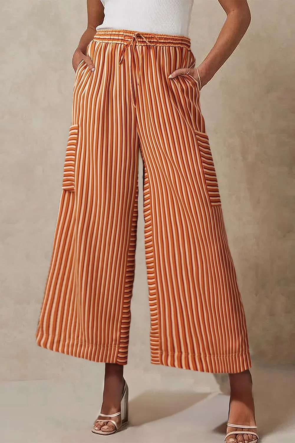 Spring And Summer New Color Striped Pants Casual Fashion Loose Lace-up Straight Pants For Women display picture 27