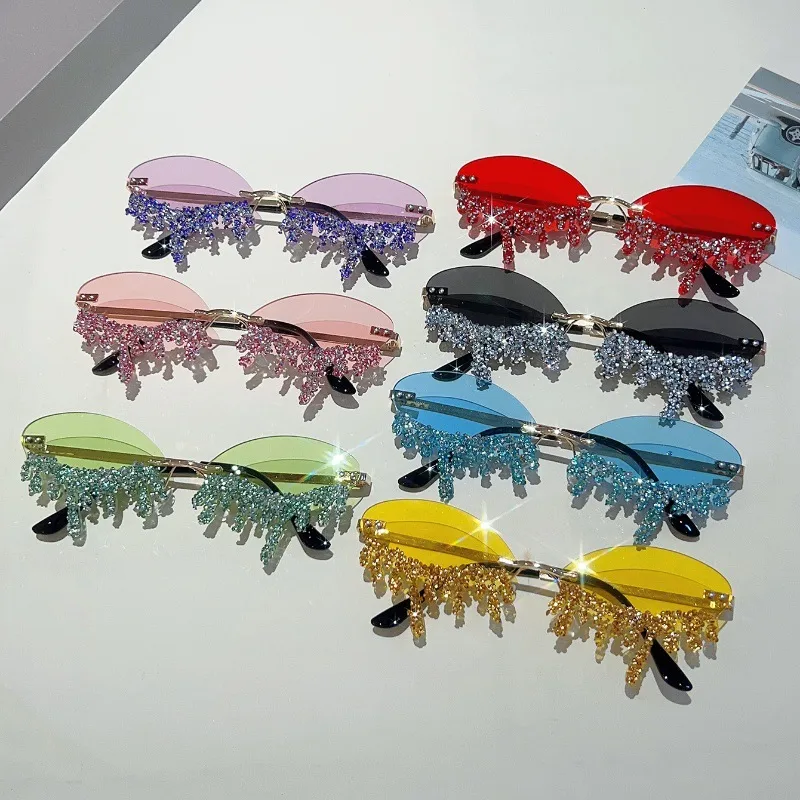 New  Borderless Diamond-encrusted Angel Tears Sunglasses Spice Girls Street Shooting Cool Personality Funny Sunglasses display picture 1