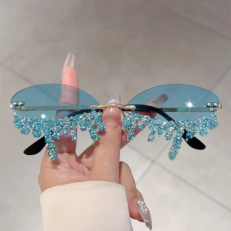 New  Borderless Diamond-encrusted Angel Tears Sunglasses Spice Girls Street Shooting Cool Personality Funny Sunglasses display picture 4