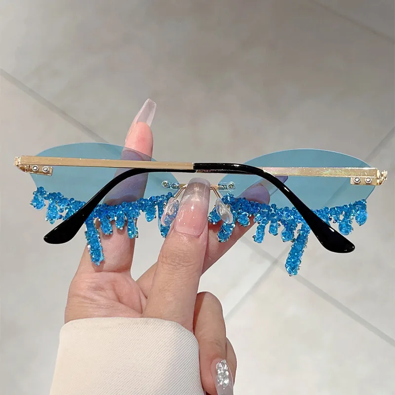 New  Borderless Diamond-encrusted Angel Tears Sunglasses Spice Girls Street Shooting Cool Personality Funny Sunglasses display picture 5