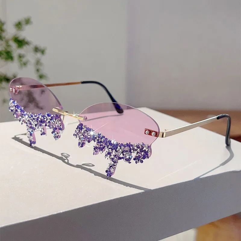 New  Borderless Diamond-encrusted Angel Tears Sunglasses Spice Girls Street Shooting Cool Personality Funny Sunglasses display picture 9