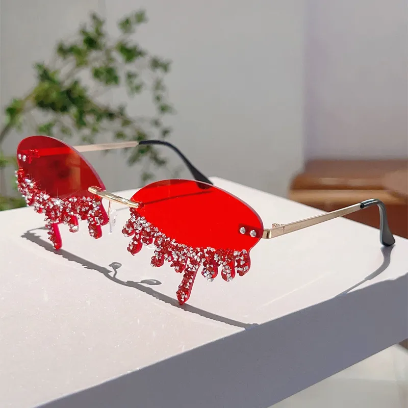 New  Borderless Diamond-encrusted Angel Tears Sunglasses Spice Girls Street Shooting Cool Personality Funny Sunglasses display picture 11