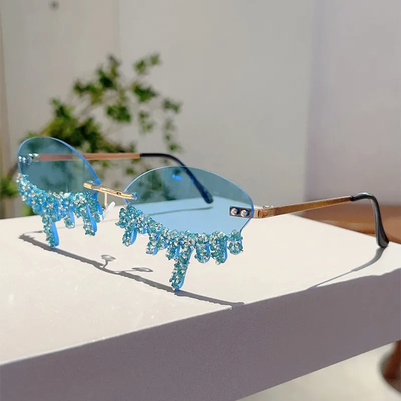 New  Borderless Diamond-encrusted Angel Tears Sunglasses Spice Girls Street Shooting Cool Personality Funny Sunglasses display picture 15