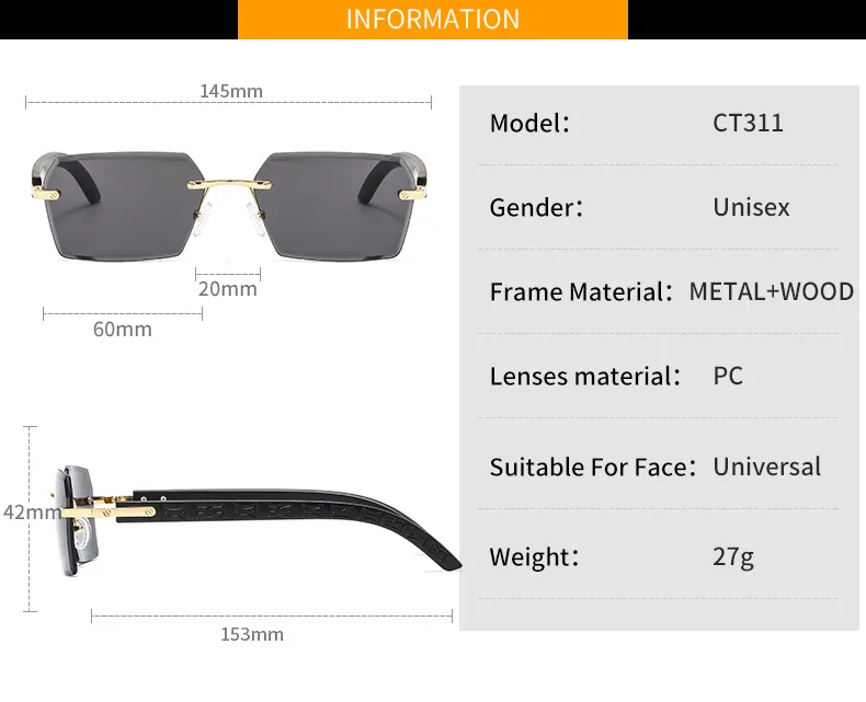 New Small Frame Men's And Women's Frameless Trim Color Sunglasses  Ins Big Star Sunglasses CT311 display picture 4