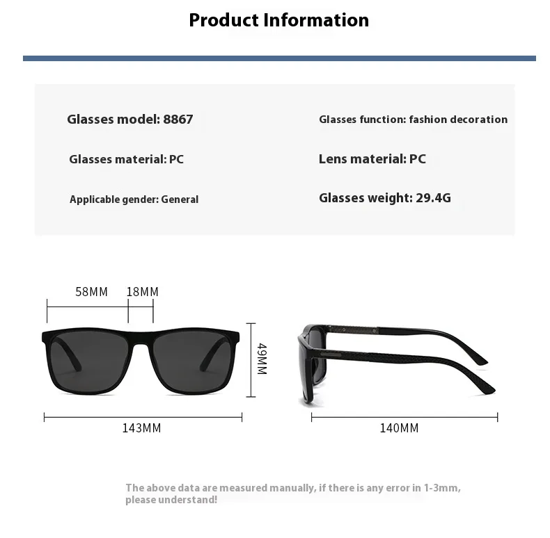 Fashion Sunglasses For Men's Driving Anti-ultraviolet HD  Square Sunglasses Tide Men's Glasses 8867 display picture 1