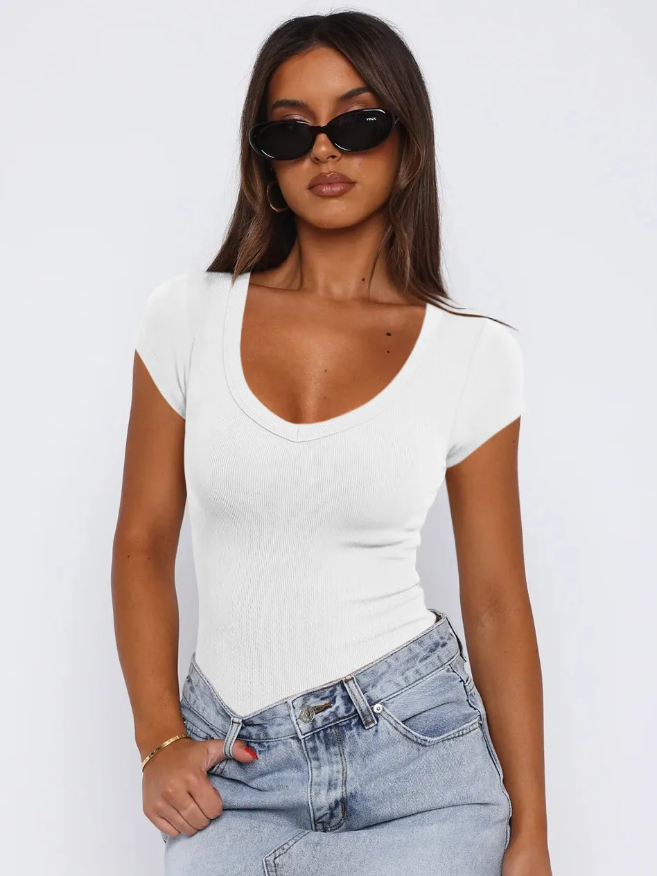 Summer  Explosions Women's Threaded Pullover Solid Color Spice Girl All-match Sexy Fashion Short-sleeved Top For Women display picture 2
