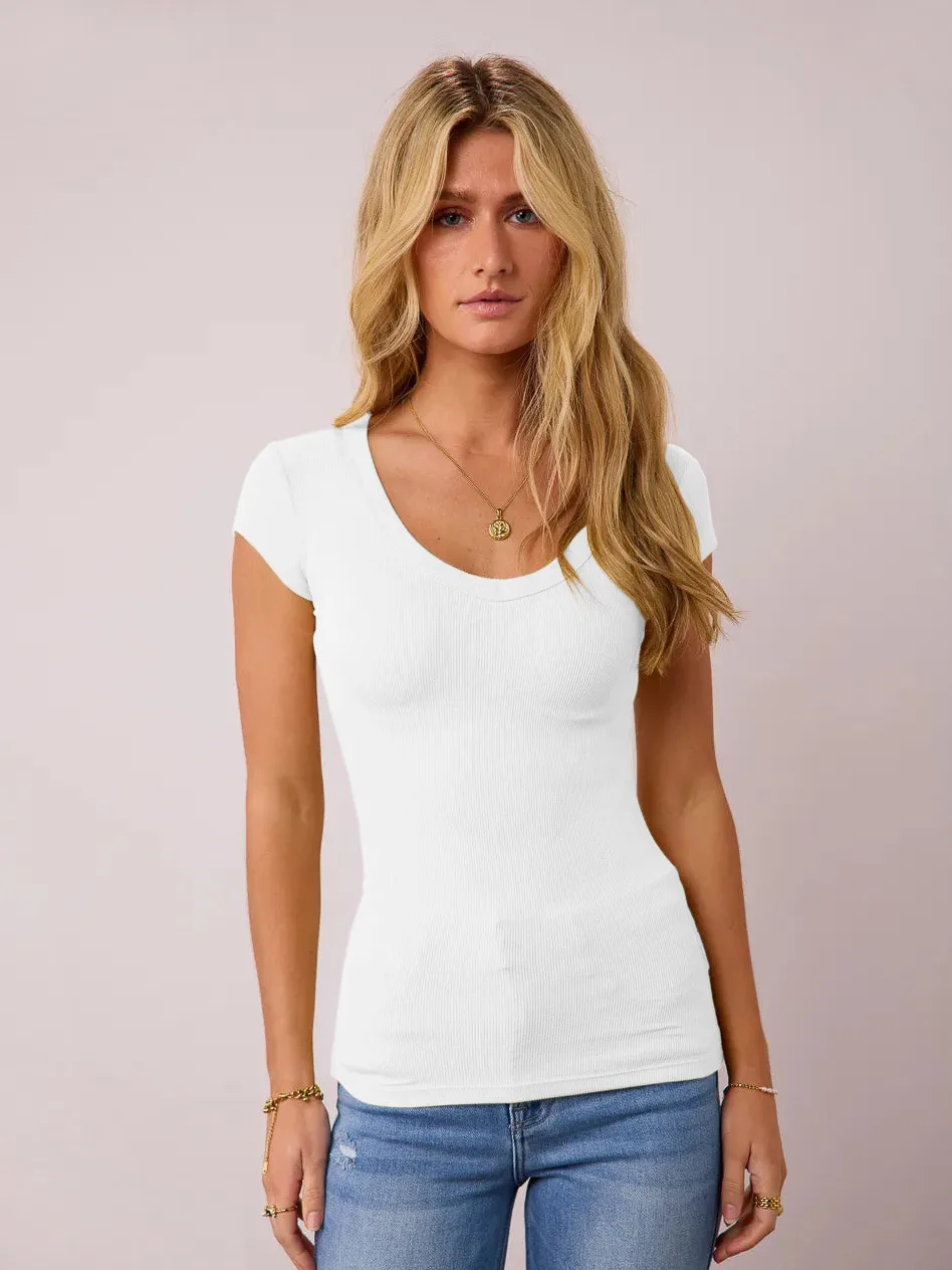 Summer  Explosions Women's Threaded Pullover Solid Color Spice Girl All-match Sexy Fashion Short-sleeved Top For Women display picture 6