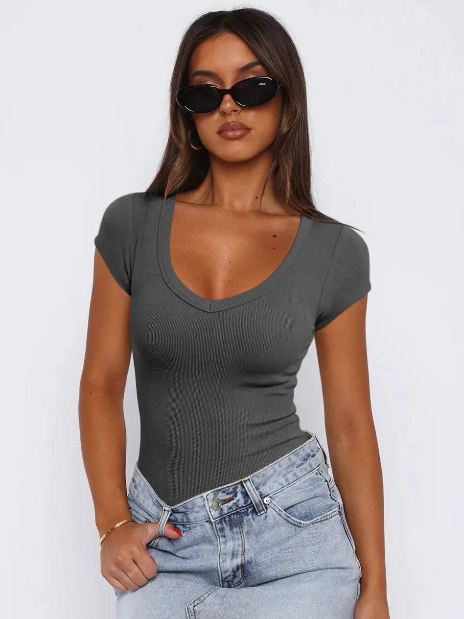 Summer  Explosions Women's Threaded Pullover Solid Color Spice Girl All-match Sexy Fashion Short-sleeved Top For Women display picture 7