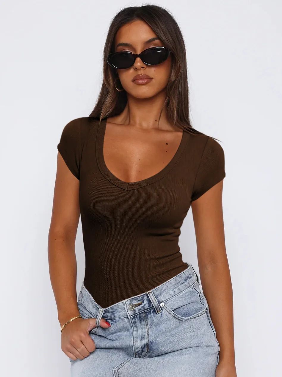 Summer  Explosions Women's Threaded Pullover Solid Color Spice Girl All-match Sexy Fashion Short-sleeved Top For Women display picture 12