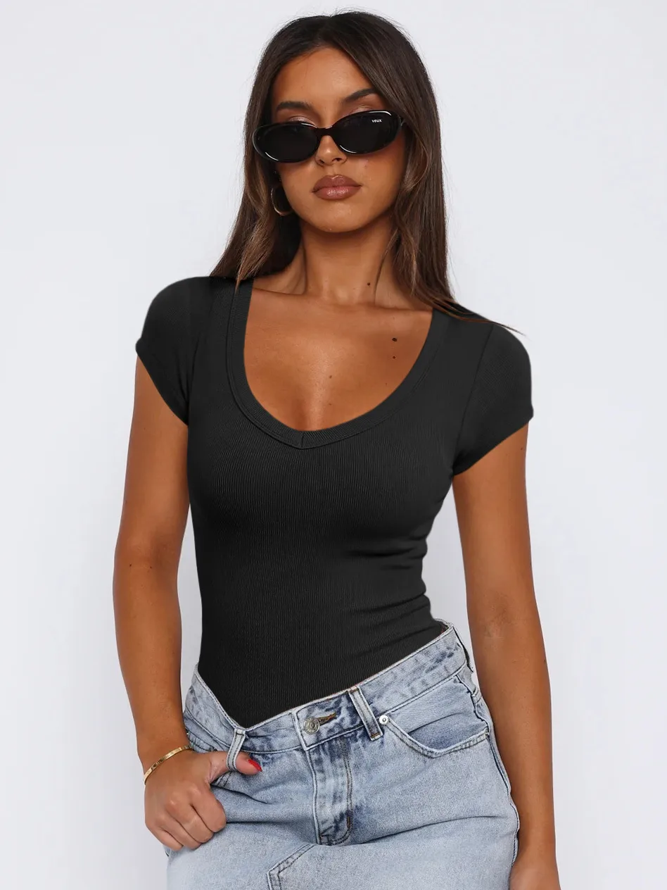 Summer  Explosions Women's Threaded Pullover Solid Color Spice Girl All-match Sexy Fashion Short-sleeved Top For Women display picture 17