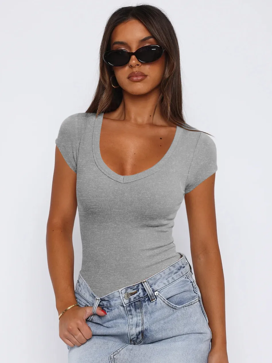 Summer  Explosions Women's Threaded Pullover Solid Color Spice Girl All-match Sexy Fashion Short-sleeved Top For Women display picture 23