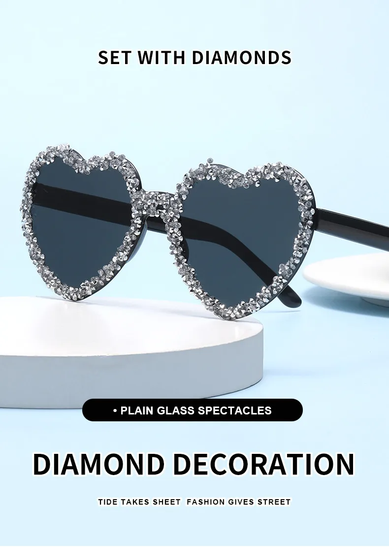 Love Heart Borderless Framed Diamond Fashion Sunglasses Party Party Funny High-grade Candy Color Sunglasses display picture 1