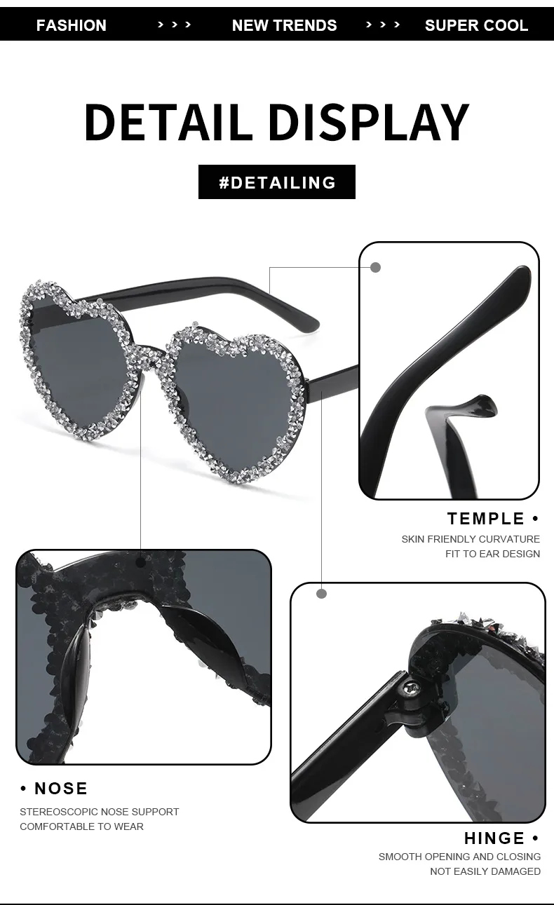 Love Heart Borderless Framed Diamond Fashion Sunglasses Party Party Funny High-grade Candy Color Sunglasses display picture 4