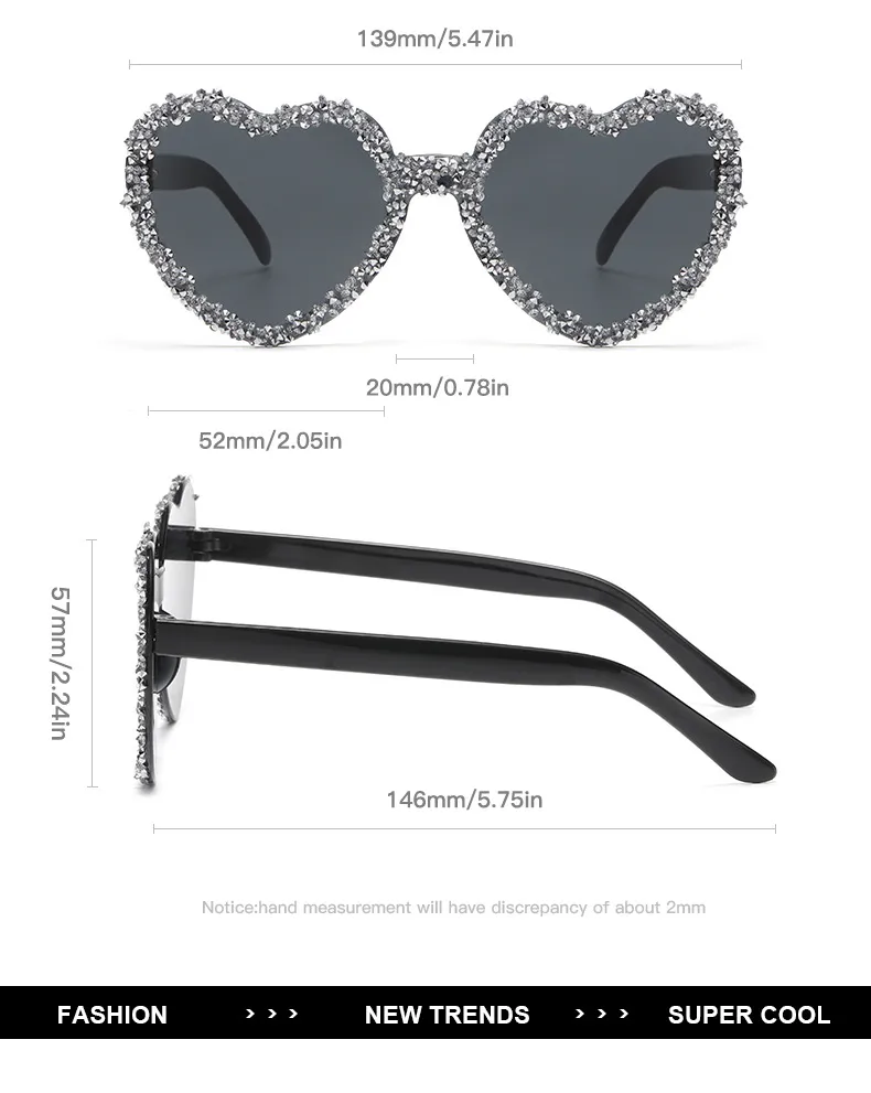 Love Heart Borderless Framed Diamond Fashion Sunglasses Party Party Funny High-grade Candy Color Sunglasses display picture 6