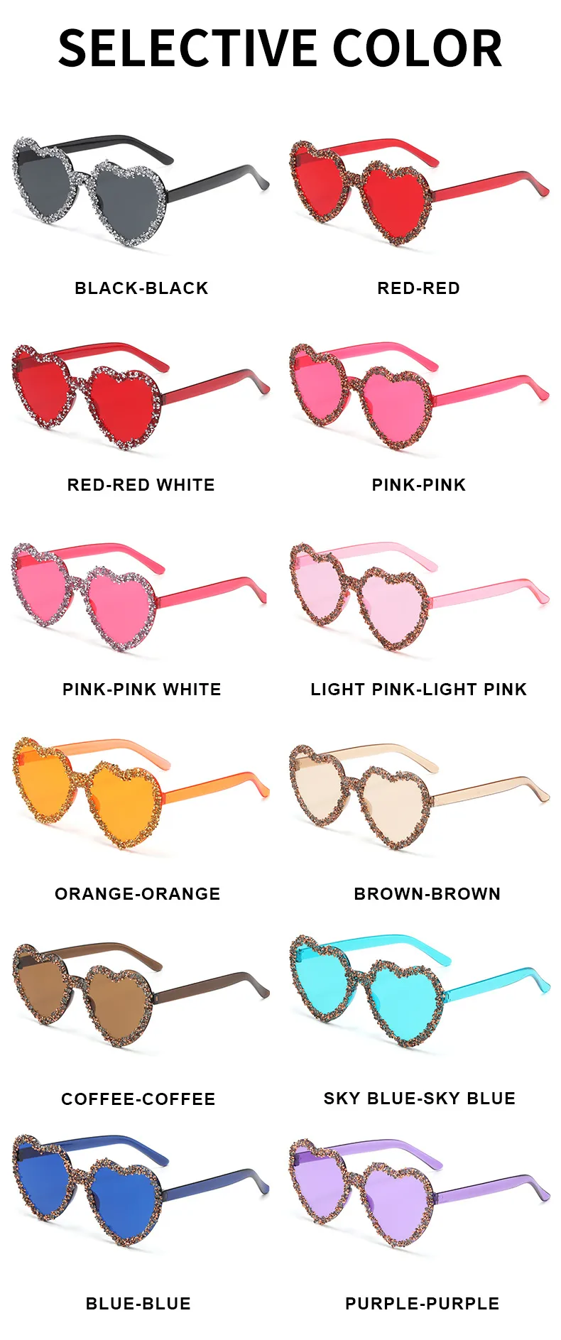 Love Heart Borderless Framed Diamond Fashion Sunglasses Party Party Funny High-grade Candy Color Sunglasses display picture 7