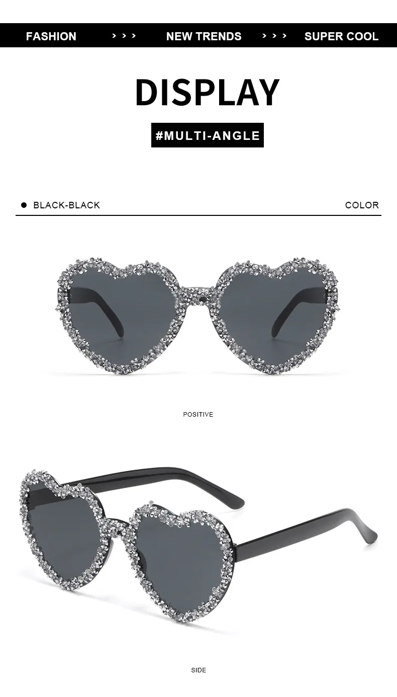 Love Heart Borderless Framed Diamond Fashion Sunglasses Party Party Funny High-grade Candy Color Sunglasses display picture 8