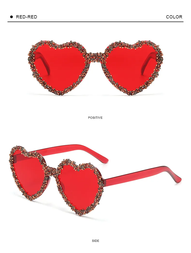 Love Heart Borderless Framed Diamond Fashion Sunglasses Party Party Funny High-grade Candy Color Sunglasses display picture 9