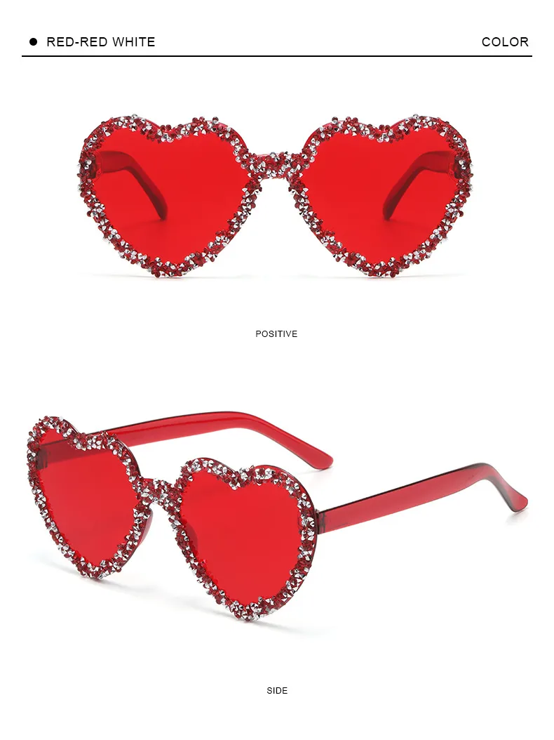Love Heart Borderless Framed Diamond Fashion Sunglasses Party Party Funny High-grade Candy Color Sunglasses display picture 10