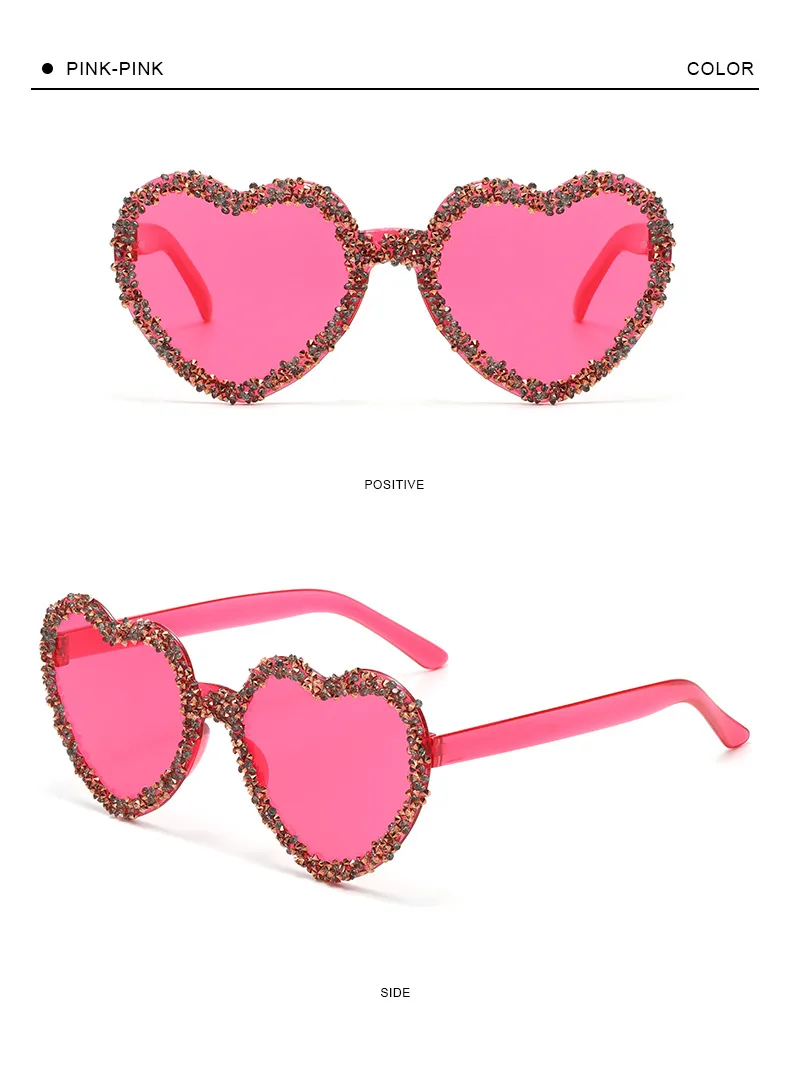 Love Heart Borderless Framed Diamond Fashion Sunglasses Party Party Funny High-grade Candy Color Sunglasses display picture 11