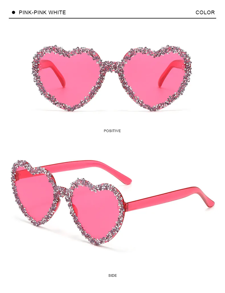 Love Heart Borderless Framed Diamond Fashion Sunglasses Party Party Funny High-grade Candy Color Sunglasses display picture 12