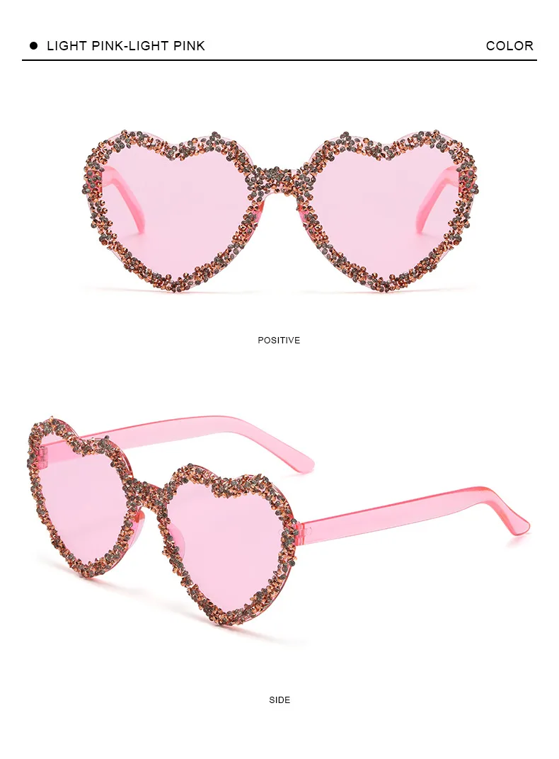 Love Heart Borderless Framed Diamond Fashion Sunglasses Party Party Funny High-grade Candy Color Sunglasses display picture 13