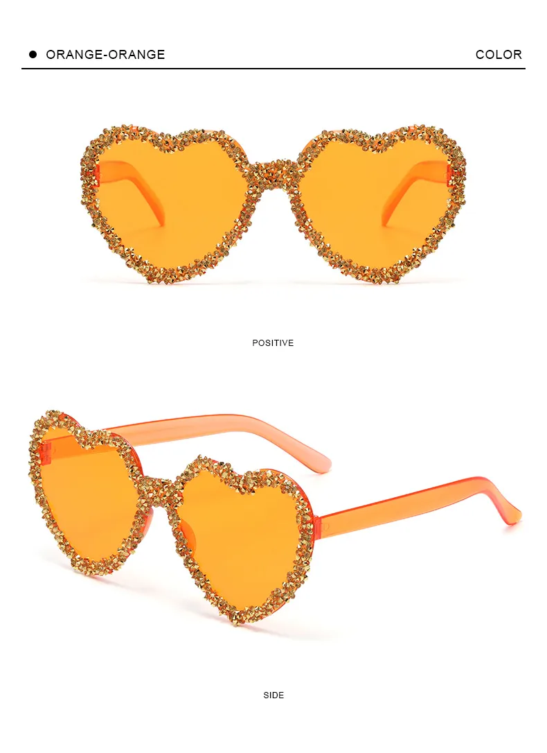 Love Heart Borderless Framed Diamond Fashion Sunglasses Party Party Funny High-grade Candy Color Sunglasses display picture 14