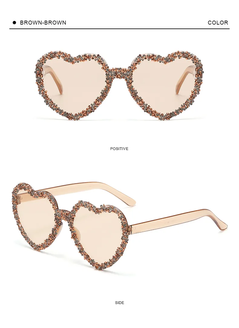 Love Heart Borderless Framed Diamond Fashion Sunglasses Party Party Funny High-grade Candy Color Sunglasses display picture 15