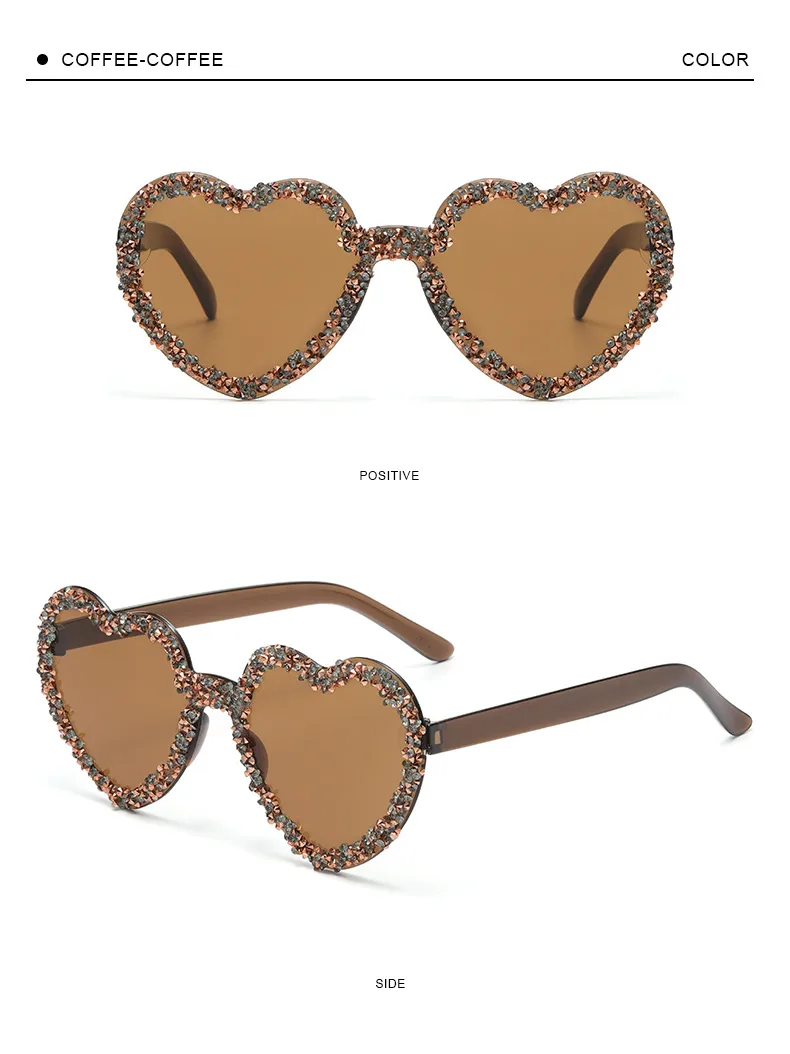 Love Heart Borderless Framed Diamond Fashion Sunglasses Party Party Funny High-grade Candy Color Sunglasses display picture 16