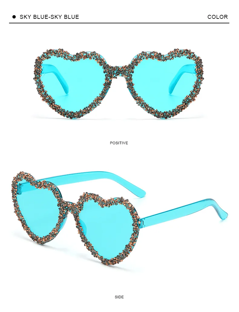 Love Heart Borderless Framed Diamond Fashion Sunglasses Party Party Funny High-grade Candy Color Sunglasses display picture 17