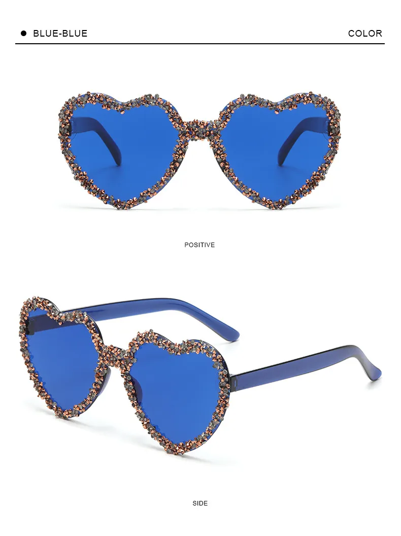 Love Heart Borderless Framed Diamond Fashion Sunglasses Party Party Funny High-grade Candy Color Sunglasses display picture 18