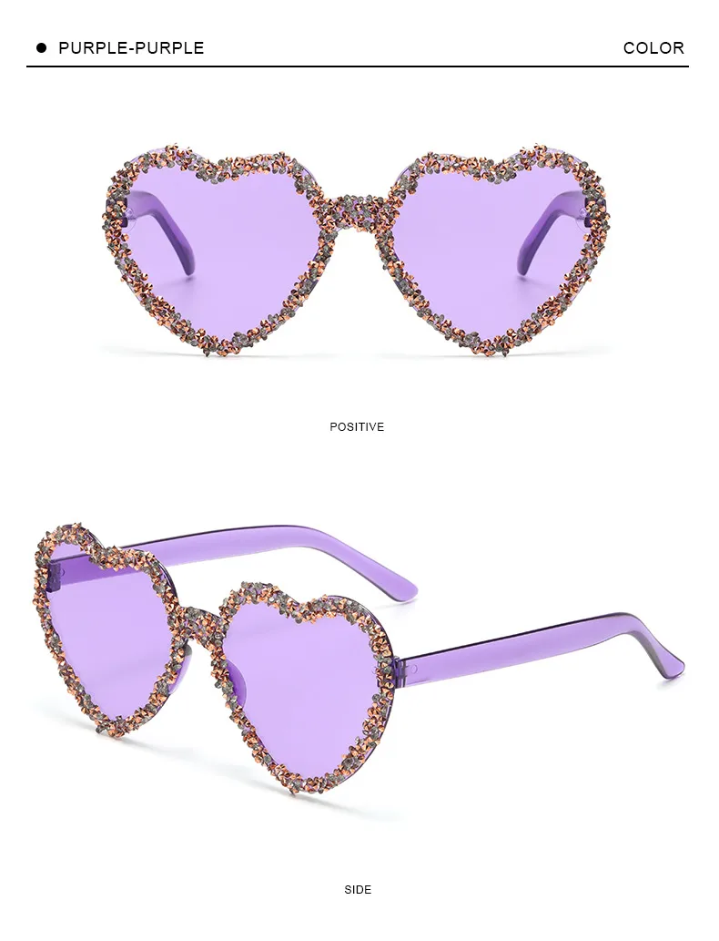 Love Heart Borderless Framed Diamond Fashion Sunglasses Party Party Funny High-grade Candy Color Sunglasses display picture 19
