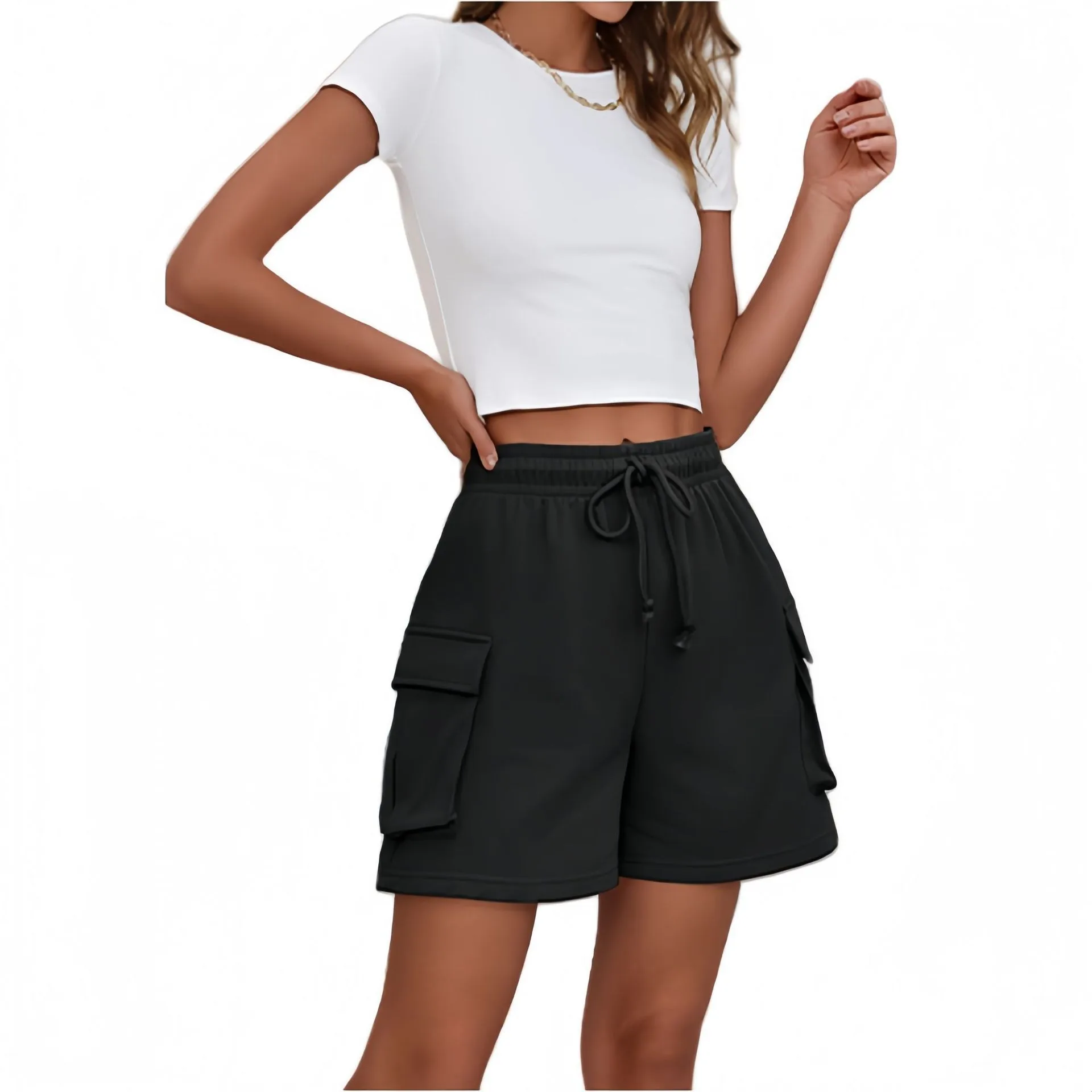 Independent Station Leisure Summer Drawstring Elastic Tooling Sports Running Exercise Loose Shorts display picture 9