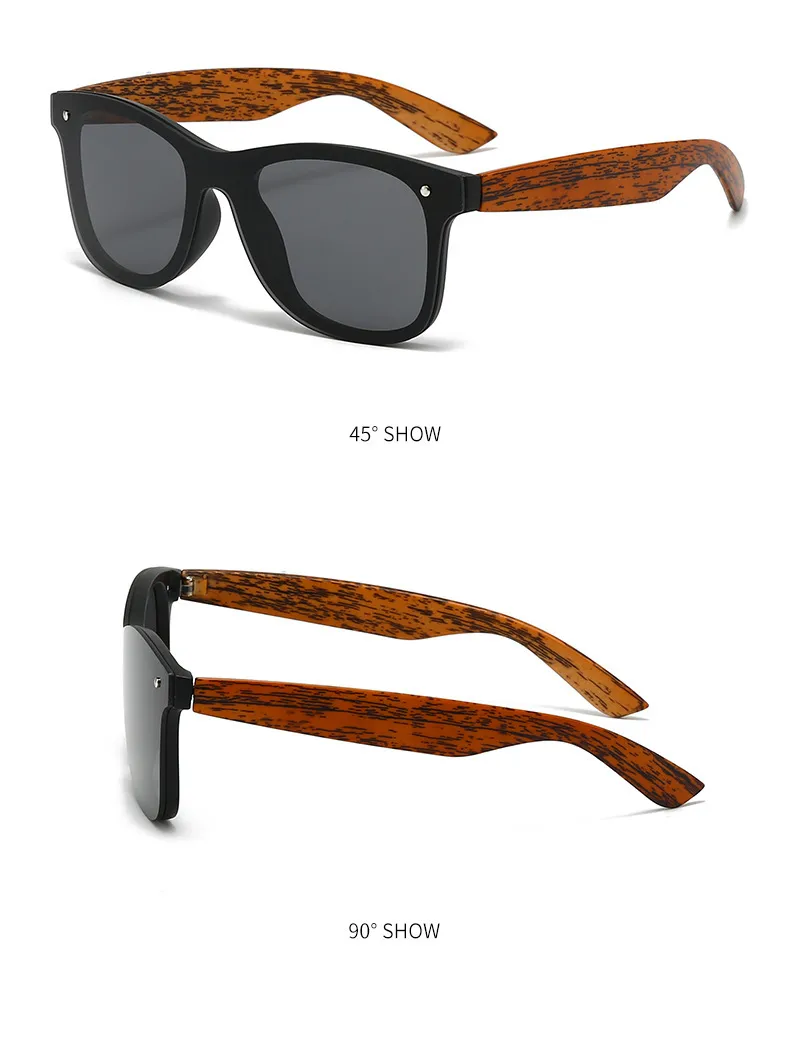 Colorful Lenses Imitation Wood Grain Legs Sunscreen Sunglasses  Ins Internet Trendy High-end Frameless Sunglasses For Women display picture 4