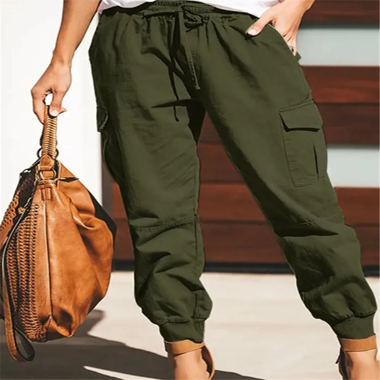 Independent Station   Women's Solid Color Casual Fashion Pocket Lace-up Workwear Trousers High Waist Women's Pants display picture 1