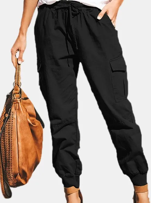 Independent Station   Women's Solid Color Casual Fashion Pocket Lace-up Workwear Trousers High Waist Women's Pants display picture 3