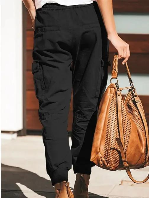 Independent Station   Women's Solid Color Casual Fashion Pocket Lace-up Workwear Trousers High Waist Women's Pants display picture 4